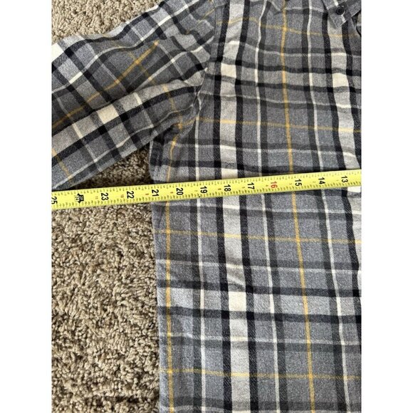 LL BEAN Gray Flannel Plaid Button Down Shirt Western Cabin Cowboy MEDIUM TALL - Picture 7 of 8